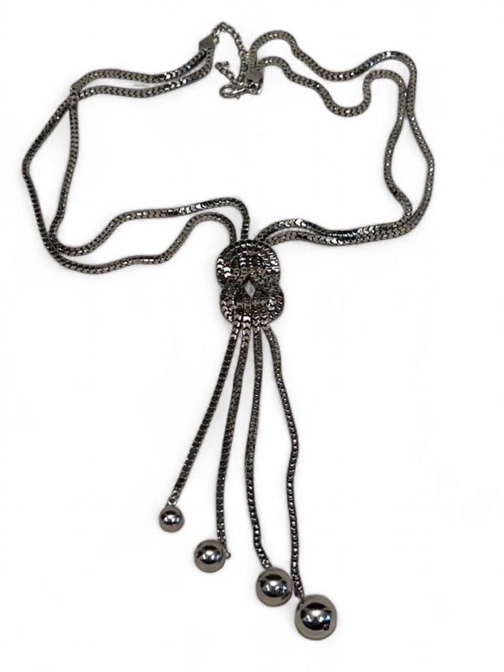 Silver Lariat Y Chain Necklace Statement Drop - Picture 2 of 8